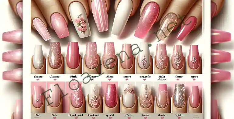 Pink and White Nails with Glitter